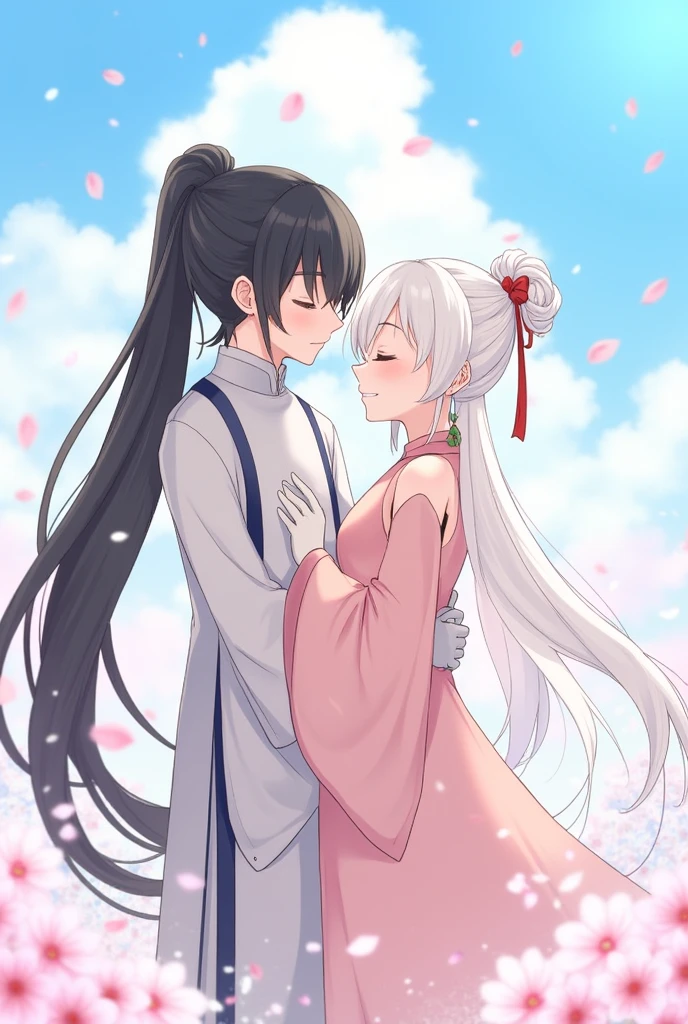 QX,long hair,hair ornament, dress, very long
hair,outdoors,day, multiple boys,black hair,pink
dress, flower,hair flower,petals, cherry blossoms,white hair, jewelry, floral print, 1girl,chinese
clothes,earrings, closed eyes, sky, long sleeves,white gloves, braid,gloves,wide sleeves,blue
sky,ponytail,standing,hair bun, couple,looking at another,hug,smile,single hair bun,pink flower,hanfu,falling petals,bare
shoulders,blurry,couple,(1boy and 1girl:1.3),hug
hands:1.5),blurry,(bad