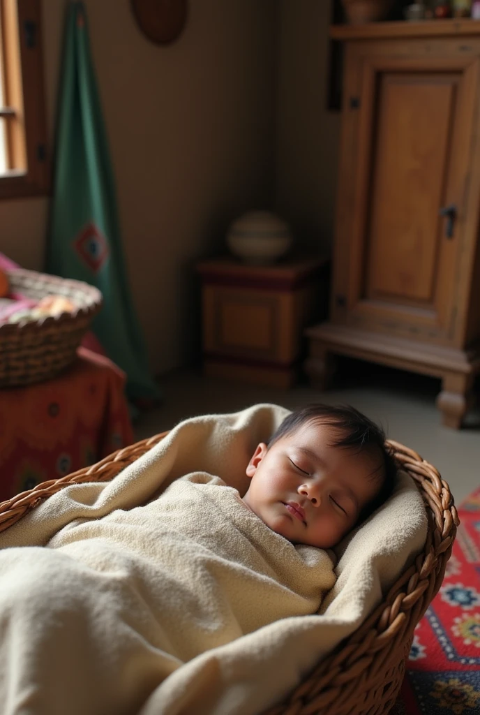 Realistic, Low quality image of an indian new born baby in a typical indian house taken from a phone