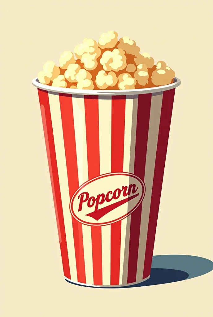 A pop corn tub medium size that is tall in comic style with flat colors 2d style