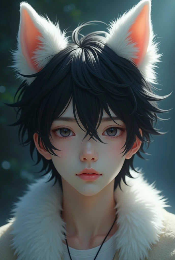 A beautiful boy with dog ears, about , his hair is black and his dog ears are white. They say dog ears are white, right?