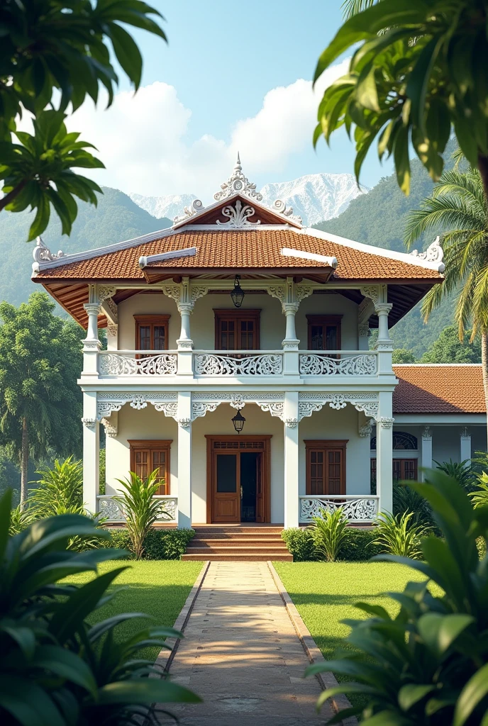Beluk village hall house with white Jepara carvings in the background of the yard
