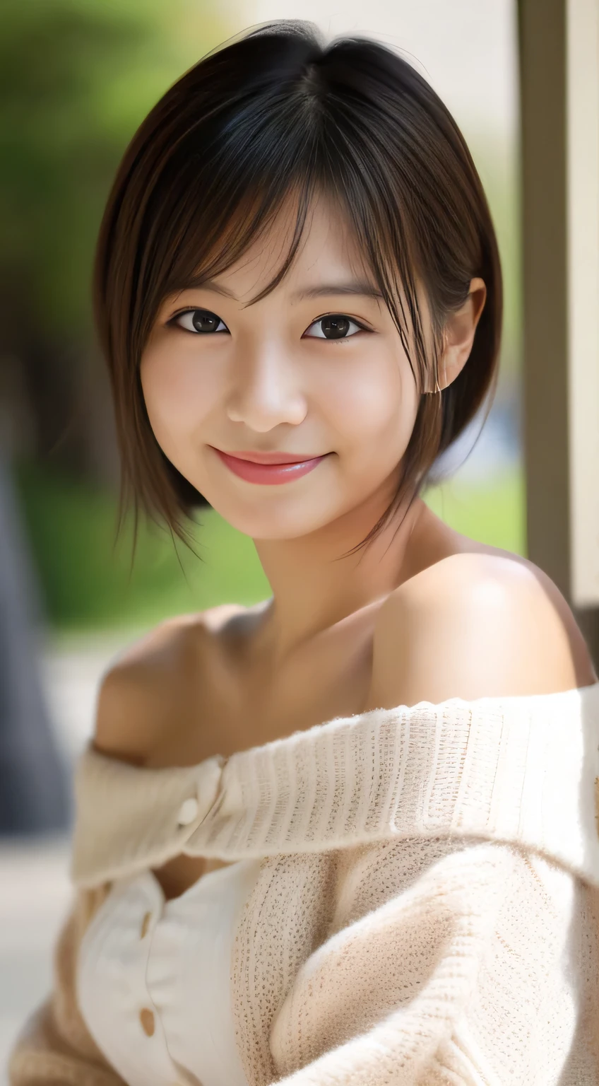 masterpiece,best quality,(Japanese girl),((Beautiful girl)),cleavage,(off shoulder:1.2),(perfect body beauty:1.2),(shy smile),