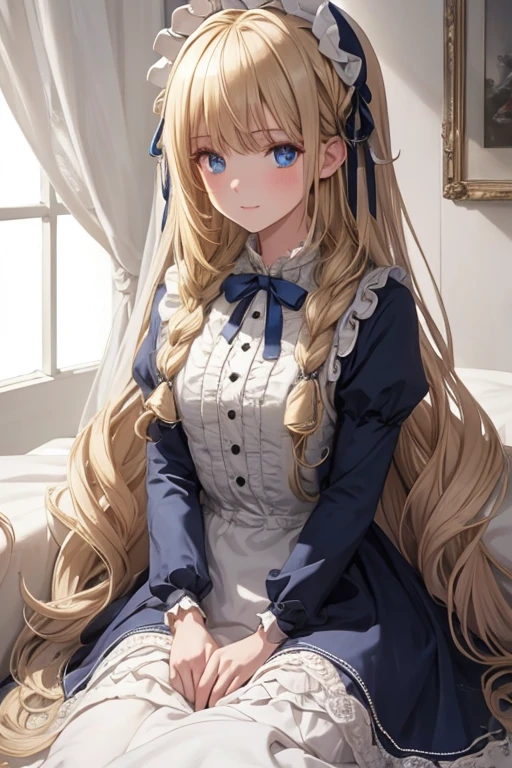 (masterpiece, best quality, 8k, ultra detailed, ultra high res:1.3), (anime style:1.2),
BREAK 1girl, (long hair, wavy hair, blonde hair:1.2), (blue eyes:1.2), (sweet Lolita:1.3)
BREAK cowboy shot, looking at viewer, (sitting, wariza, shoot from front:1.2),
BREAK indoor, (in room, surrounded by bear doll:1.2), (white wall:1.2),