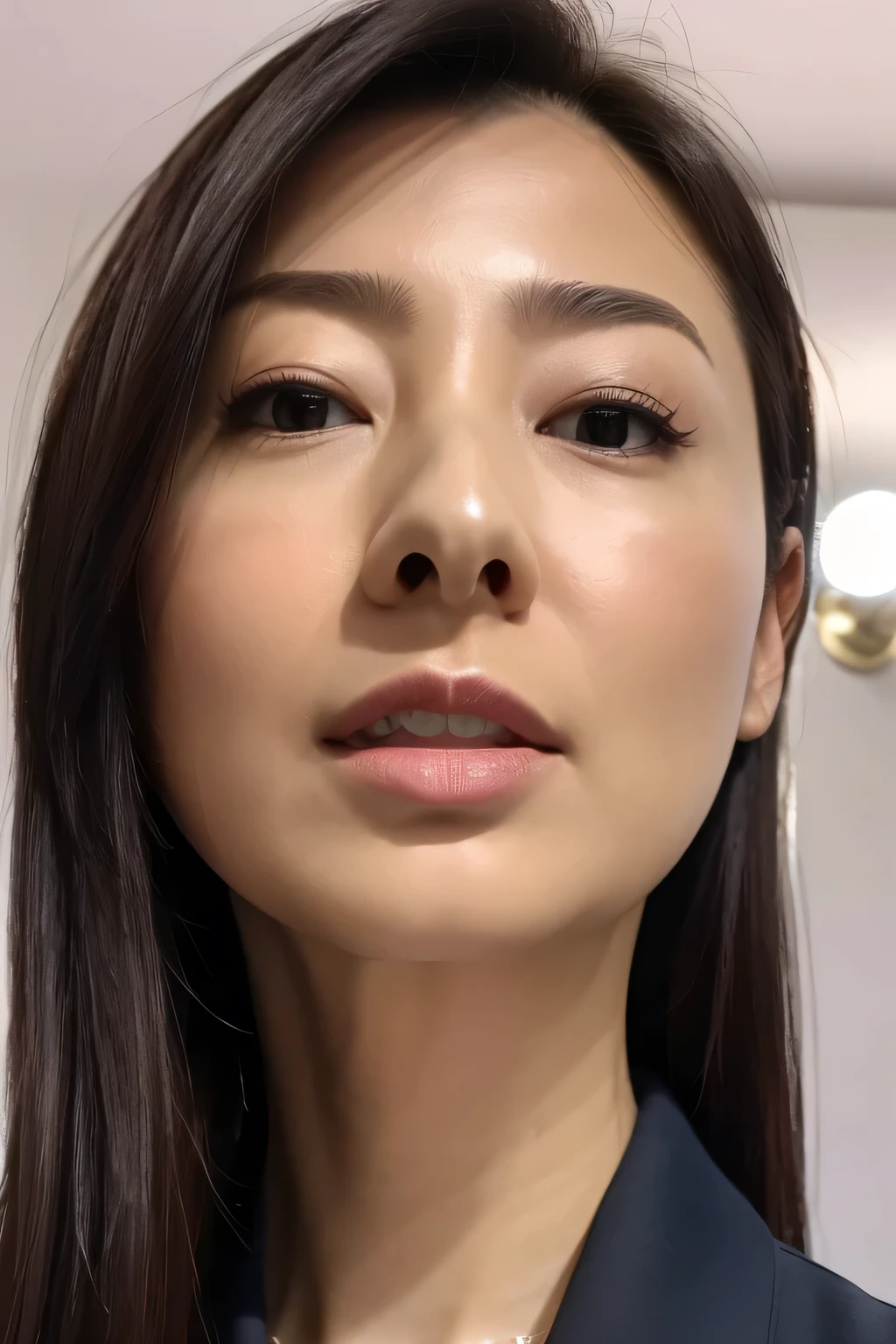 Beautiful Japanese actresses,(photo Realistic:1.4), (hyper Realistic:1.4), (Realistic:1.3),Very detailed, Edge Orgasm,face Focus, Woman with open mouth and closed eyes , A woman with an edge _face、Age 35、Black-haired、 News anchor、Very small toilet,((skin shining with 汗))((Clabrasion glistening with 汗,face shining with 汗)),(,Entrance to the house、In front of the front door、In front of the shoebox、White collared shirt,Hair tied up、teacher,(Wet Filter)(((下からのfaceのクローズアップ)))((large high nose,Prominent Nose))小さなface,((real skin,skin details,pores))