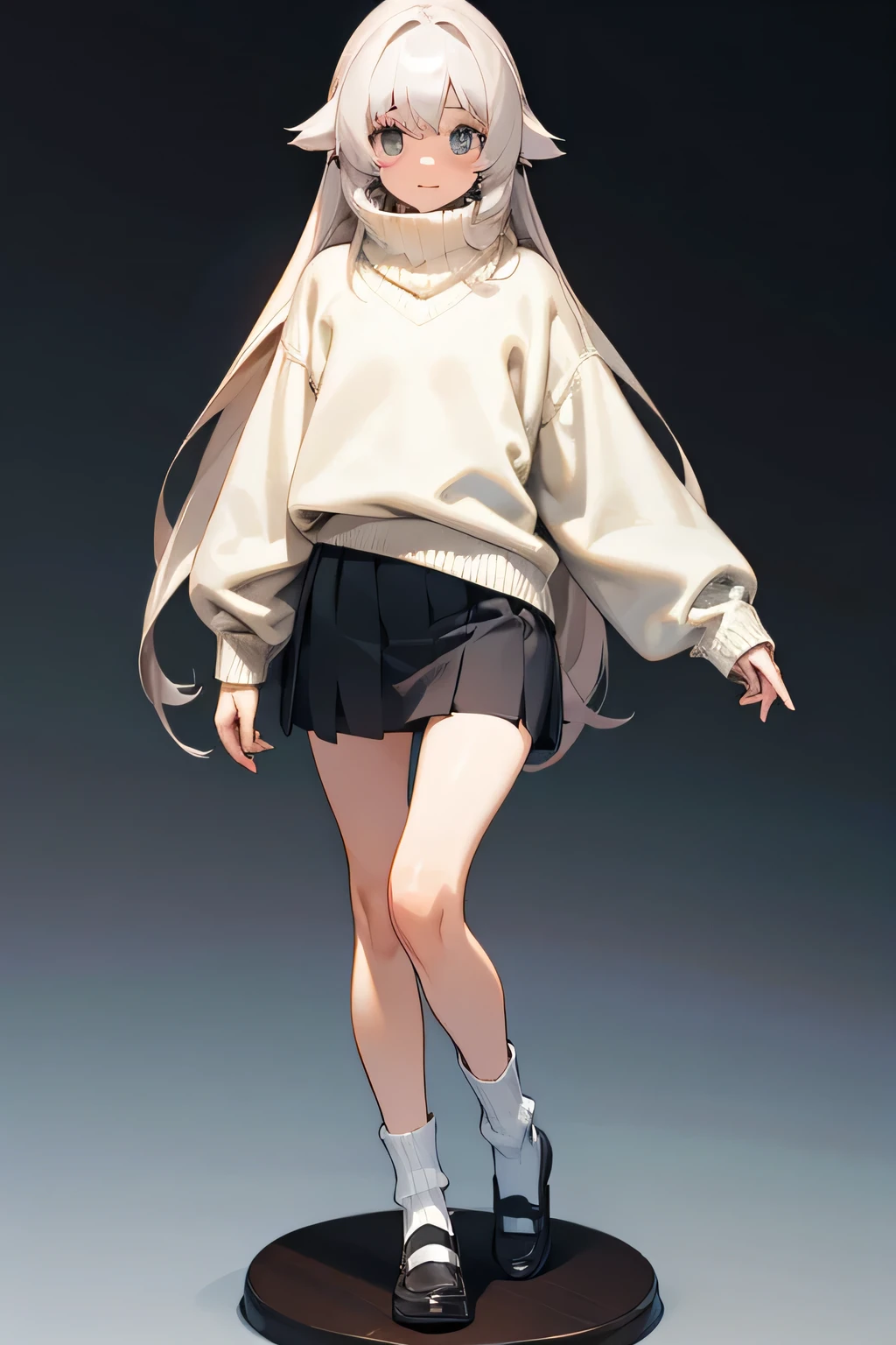 Shy girl in sweater skirt socks Long socks realistic full bodyLong sweater