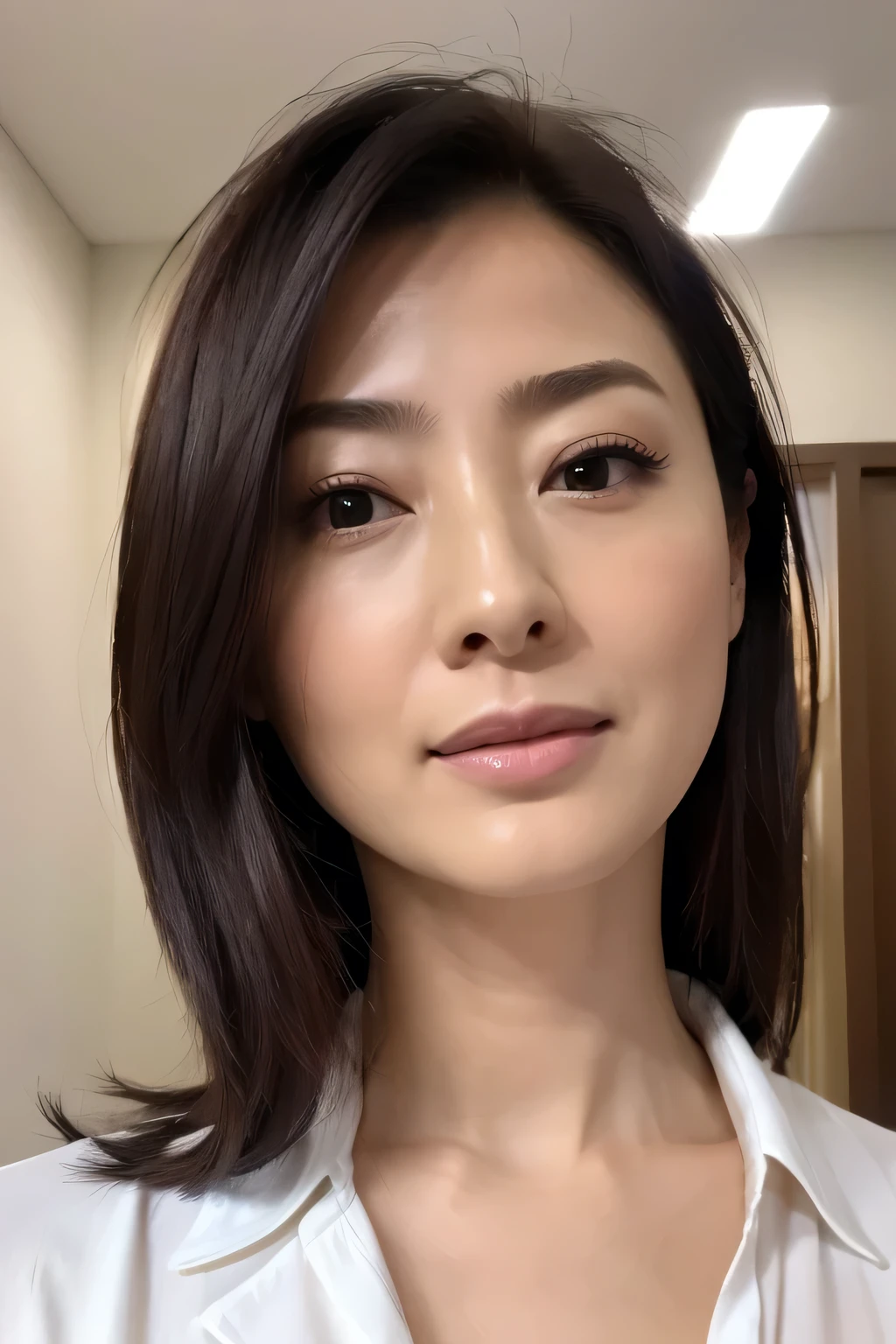 Beautiful Japanese actresses,(photo Realistic:1.4), (hyper Realistic:1.4), (Realistic:1.3),Very detailed, Edge Orgasm,face Focus, Woman with open mouth and closed eyes , A woman with an edge _face、Age 35、Black-haired、 News anchor、Very small toilet,((skin shining with 汗))((Clabrasion glistening with 汗,face shining with 汗)),（,Entrance to the house、In front of the front door、In front of the shoebox、White collared shirt,Hair tied up、teacher,(Wet Filter)(((下からのfaceのクローズアップ)))((large high nose,Prominent Nose))小さなface,((real skin,skin details,pores))