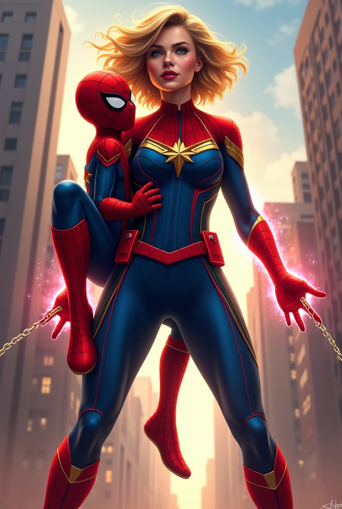 Captain marvel carry spiderman