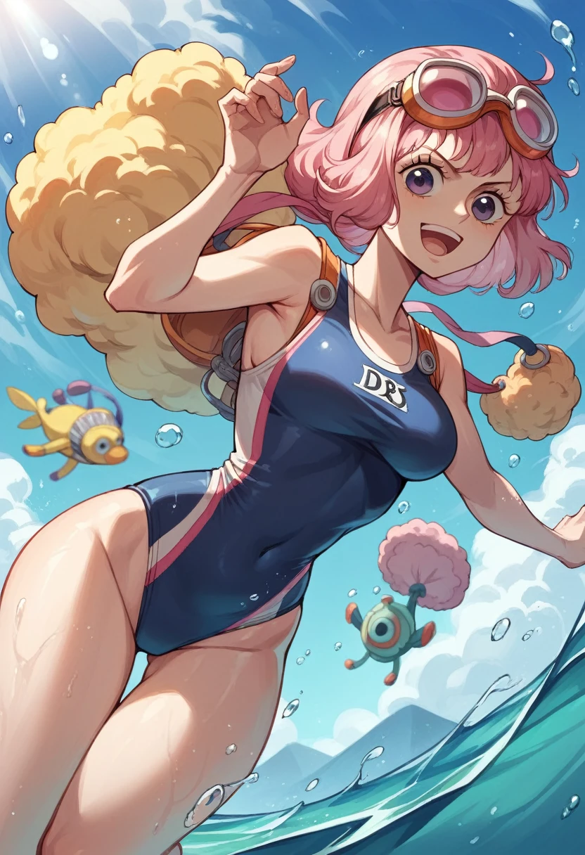 Charlotte Pudding One Piece Scuba Diving in One-piece Swimsuit and Diving Goggles 