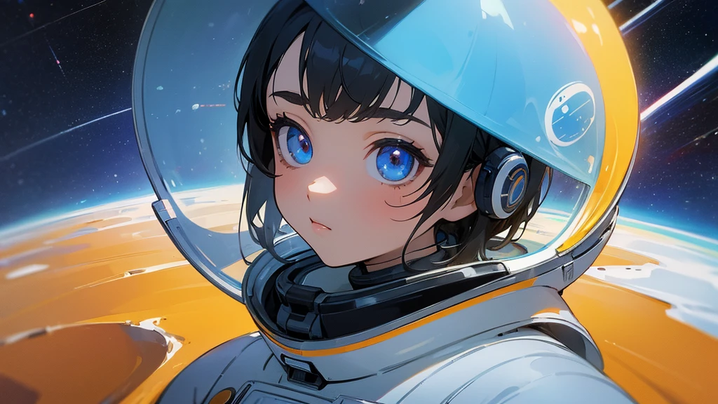 ((Highest quality)), ((masterpiece)), (Detailed face and eyes), Perfect Face, universe space, Wearing a space suit, Writing a blog,pc, mature, Anime Style, Pop Art, 8k