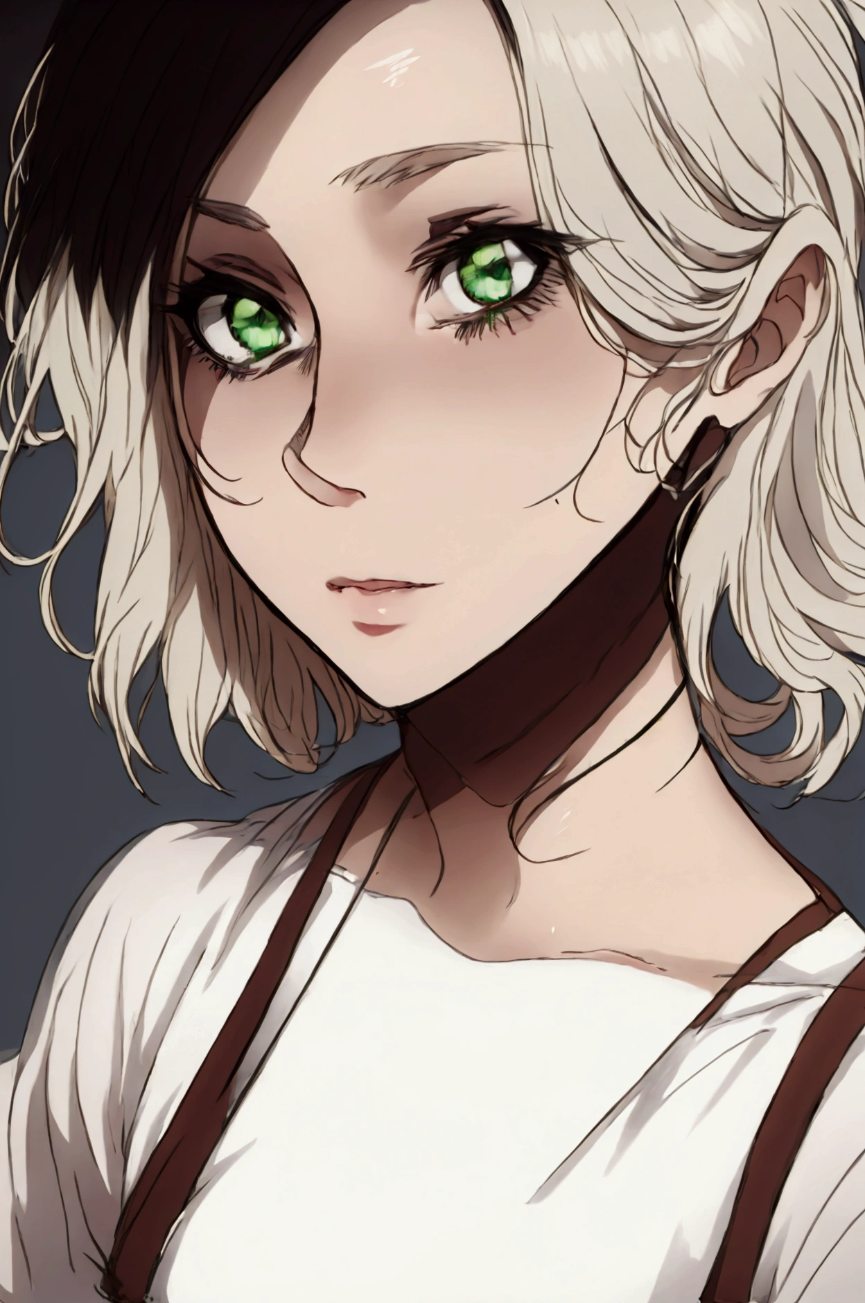 long hair, Bblack hair, smallbreast, greeneyes, clear skies, Caucasian skin