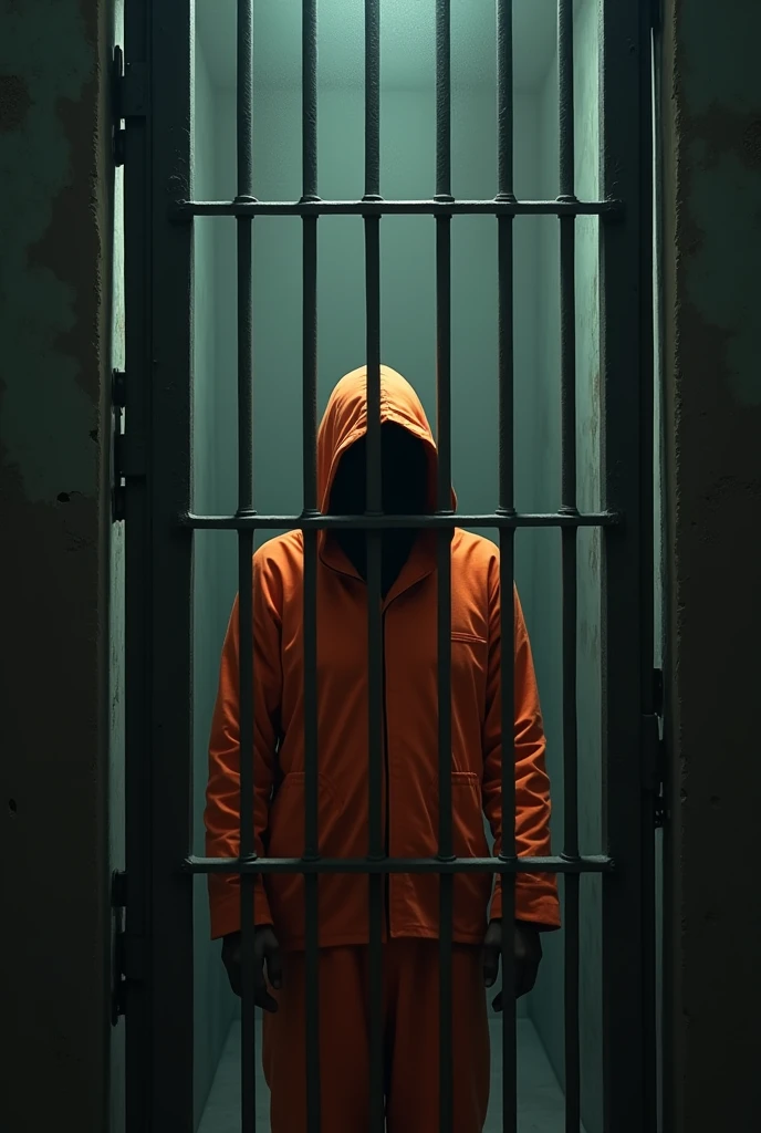 Prisoner Wearing Orange Jumpsuit Behind Bars