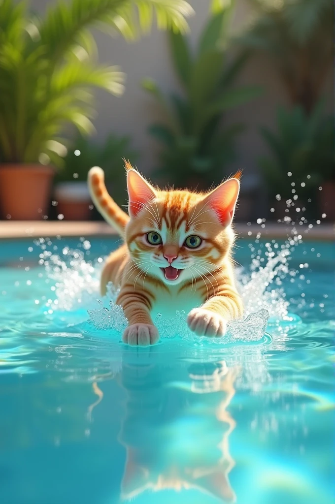 Cat swimming in pool