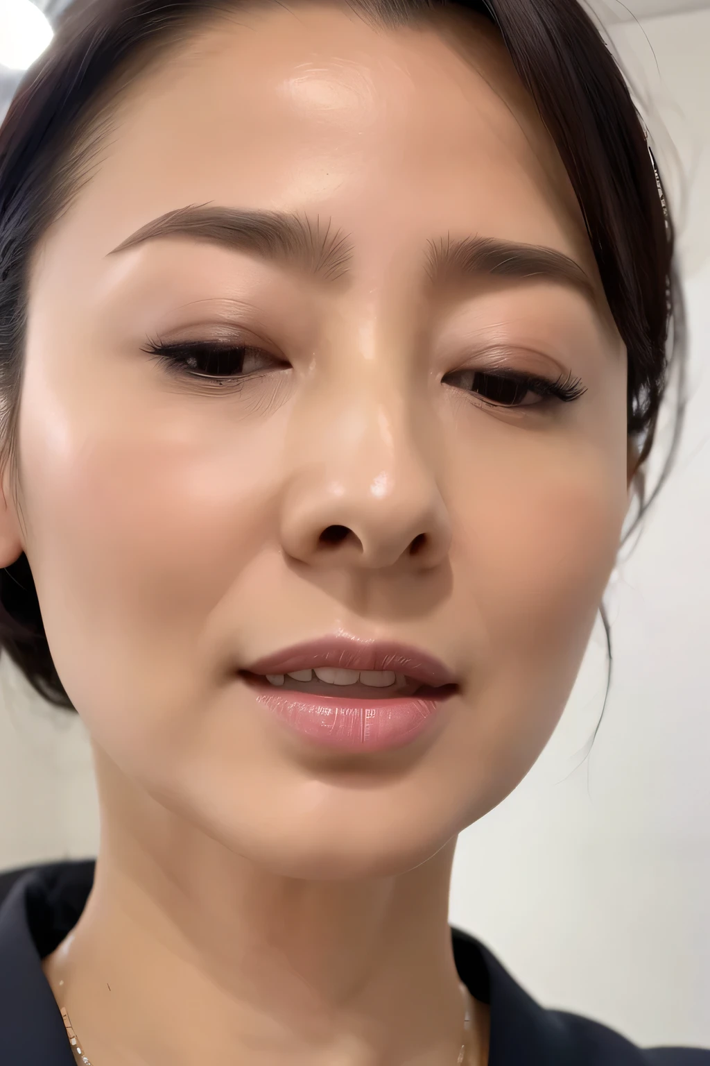 Beautiful Japanese actresses,(photo Realistic:1.4), (hyper Realistic:1.4), (Realistic:1.3),Very detailed, Edge Orgasm,face Focus, Woman with open mouth and closed eyes , A woman with an edge _face、Age 35、Black-haired、 News anchor、Very small toilet,((skin shining with 汗))((Clabrasion glistening with 汗,face shining with 汗)),（,Entrance to the house、In front of the front door、In front of the shoebox、White collared shirt,Hair tied up、teacher,(Wet Filter)(((下からのfaceのクローズアップ)))((large high nose,Prominent Nose))小さなface,((real skin,skin details,pores))