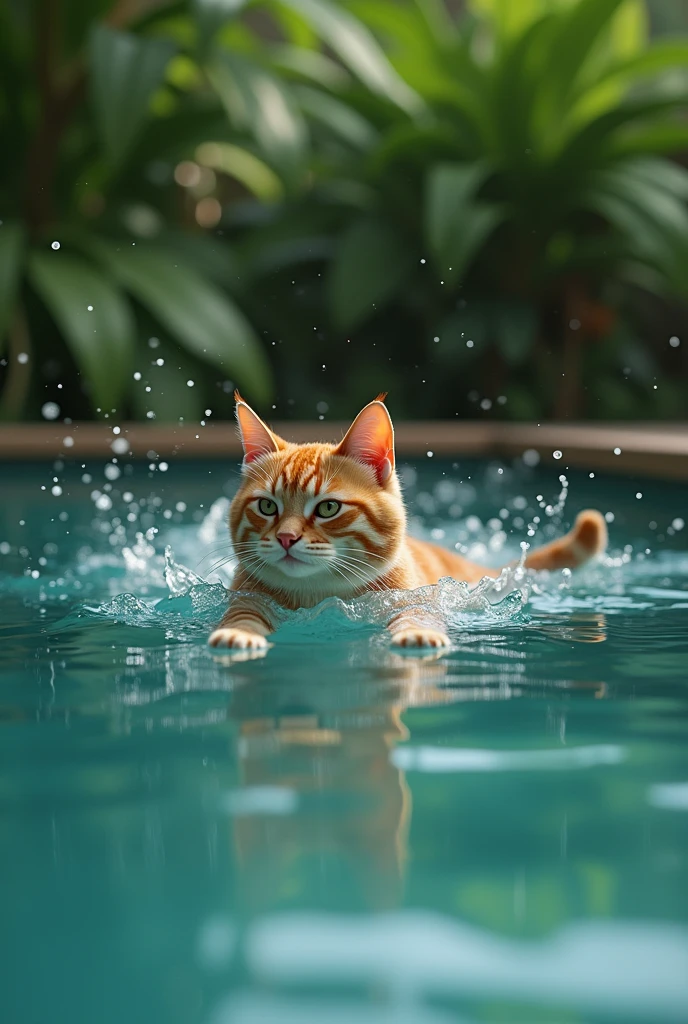 Cat swimming in pool