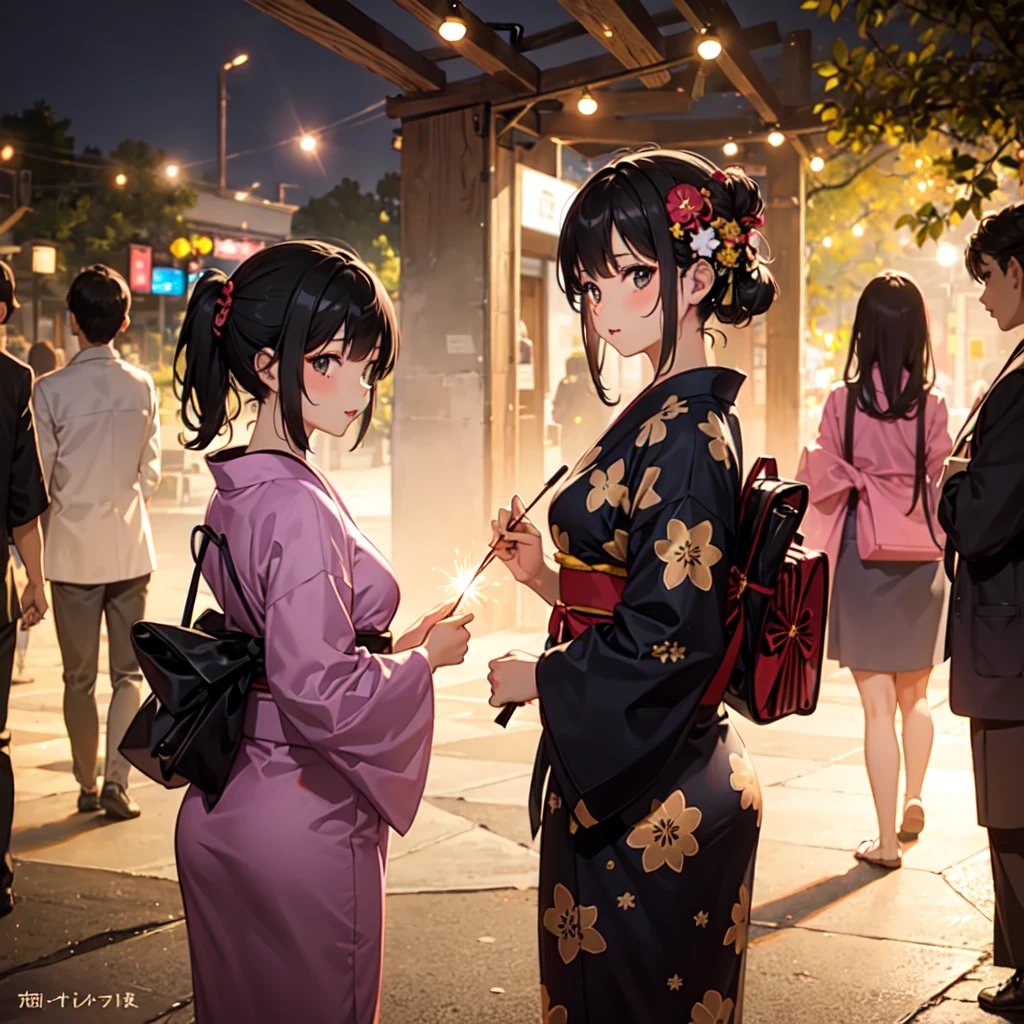 One Girl、17 years old、yukata、sexy、Sparkler、Backlight
