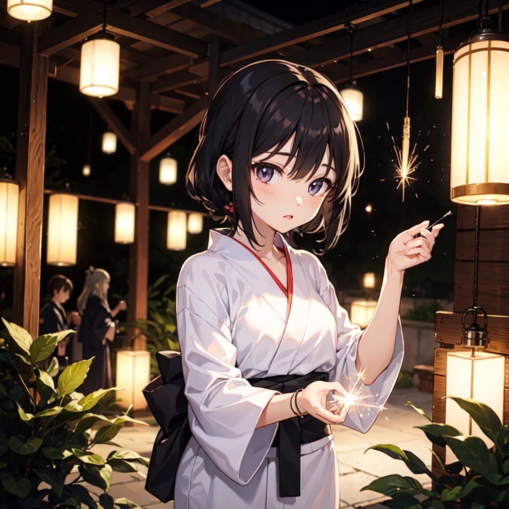 One Girl、17 years old、yukata、sexy、Sparkler、Backlight