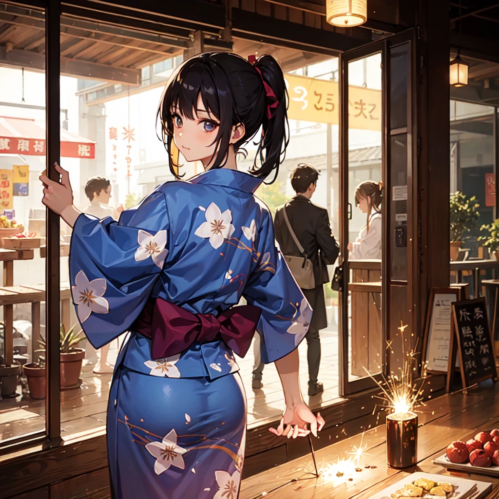 One Girl、17 years old、yukata、sexy、Sparkler、Backlight
