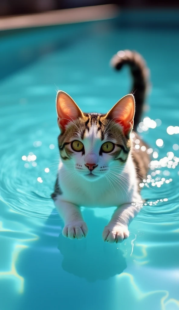 Cat swimming in pool