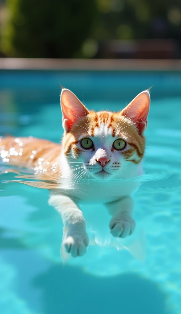 Cat swimming in pool