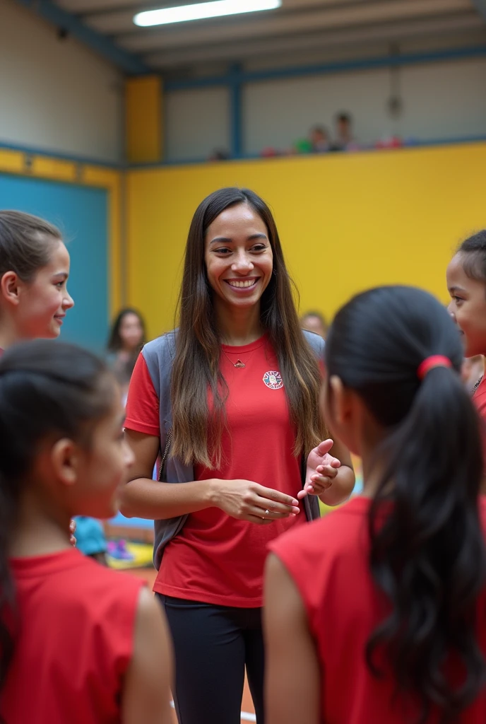 Inspiration for Young Athletes: Imane khelifinteracting with young girls, encouraging them to pursue their dreams in sports.