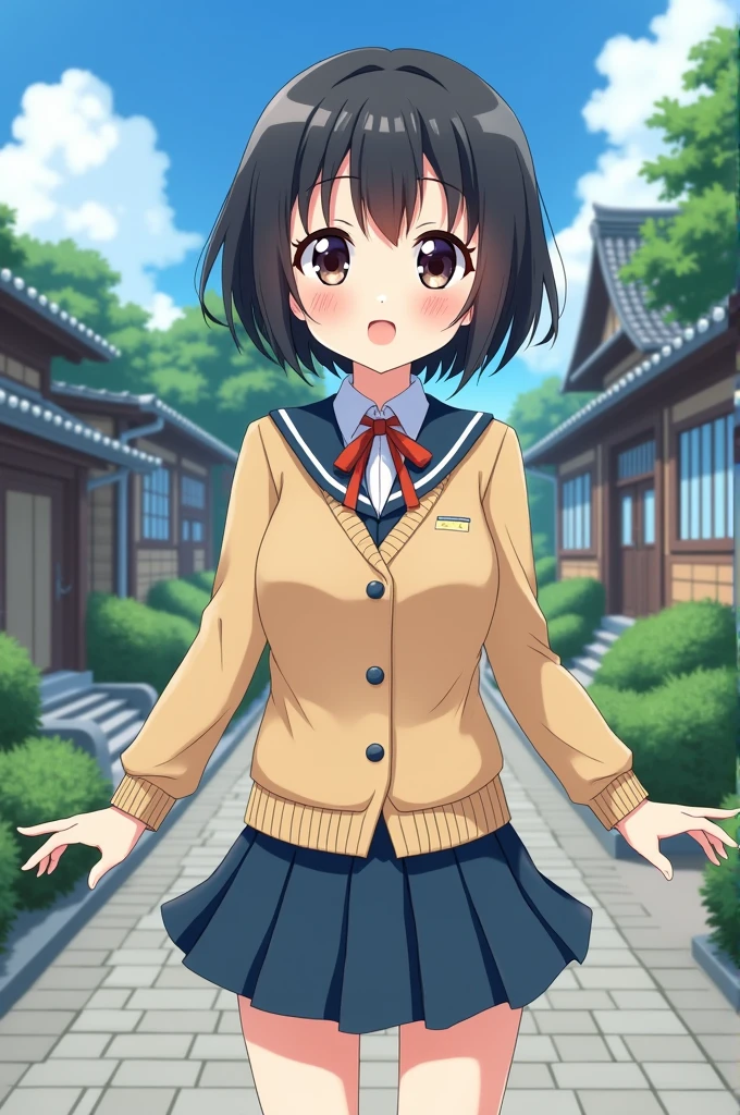 Please draw me a cute Japanese schoolgirl in a uniform.