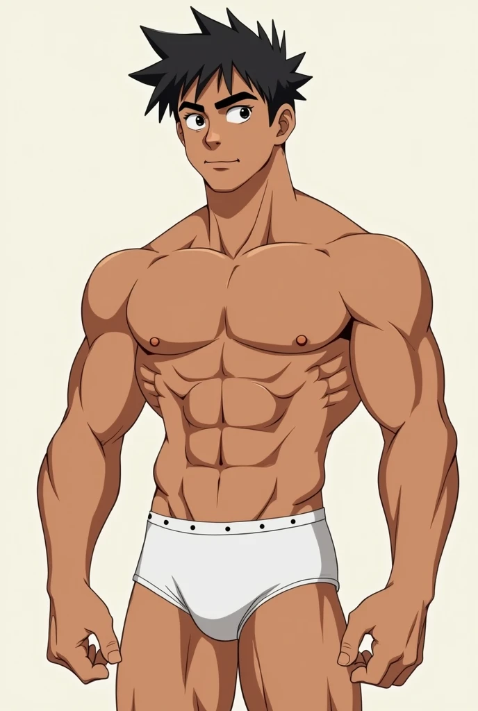 Young male 10 year characters muscle guy wearing white underpant and no shirt and big penis