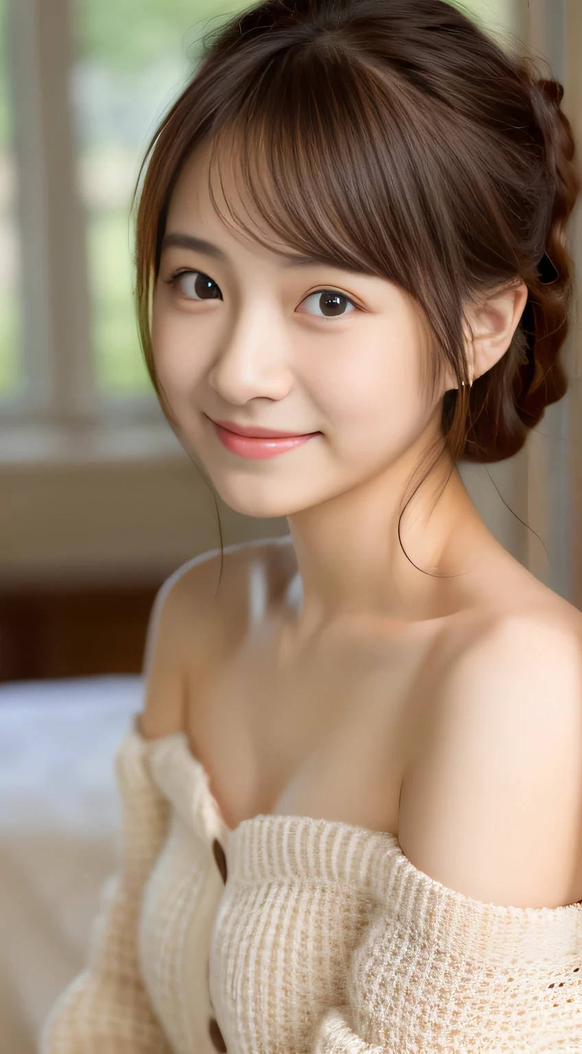 masterpiece,best quality,(Japanese girl),((Beautiful girl)),cleavage,(off shoulder:1.2),(perfect body beauty:1.2),(shy smile),