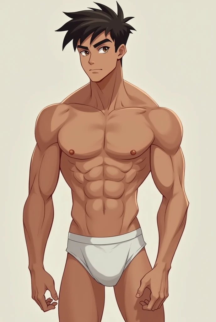 Young male 10 year characters muscle guy wearing white short underpant and no shirt and big penis