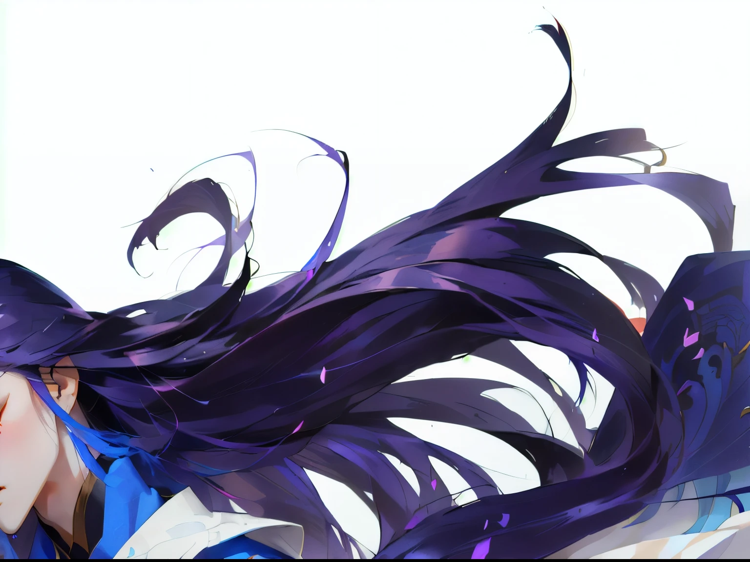 Long hair、Cartoon character in purple shirt looking at camera, heise jinyao, Onmyoji Portrait, xianxia hero, Avatar pictures, shirow masamune, Inspired by Huang Shen, Inspired by Zhao Yuan, feng shu, inspired by Guan Daosheng, G Liulian art style, bian lian, hua cheng, Ultra-detailed portraits, 紫色飘逸Long hair, Zerochan art, high resolution, high resolution绘制, full resolution, Japanese cartoon abstract art, Akali, detailed Japanese cartoon art，Flowing hair，Thick coating
