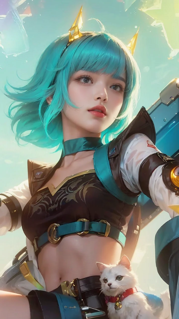 tmasterpiece,Best quality,A high resolution,8K,(Portrait),Head close-up,Original photo,digital photography,(Female scientists in sci-fi style),20 year old girl,long ponytail hairstyle,By bangs,(Purple Eyes),(White hair),A plump chest,Elegant and noble,Serious and indifferent, white coat,black suspender bra,rich details,Keep your mouth shut,exposing your navel,Intricate ornaments,Cyberpunk futuristic style,(Female scholars),Photo pose,white backgrounid,oc render reflection texture