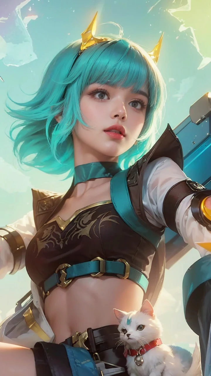 tmasterpiece,Best quality,A high resolution,8K,(Portrait),Head close-up,Original photo,digital photography,(Female scientists in sci-fi style),20 year old girl,long ponytail hairstyle,By bangs,(Purple Eyes),(White hair),A plump chest,Elegant and noble,Serious and indifferent, white coat,black suspender bra,rich details,Keep your mouth shut,exposing your navel,Intricate ornaments,Cyberpunk futuristic style,(Female scholars),Photo pose,white backgrounid,oc render reflection texture