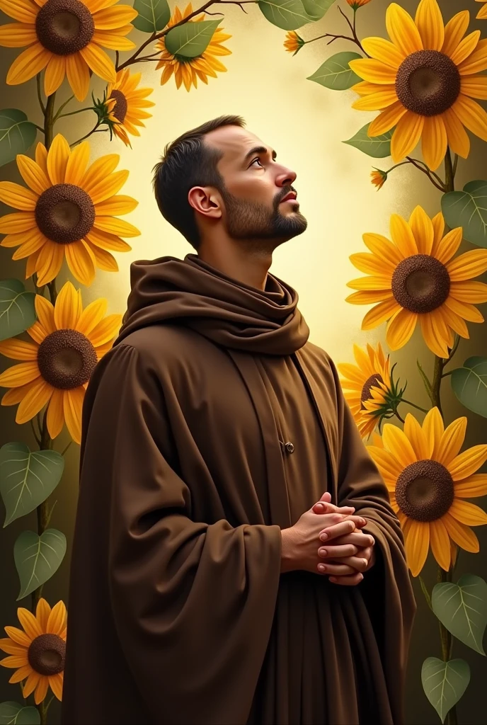 St. Antony of padua image decorated by sunflowers
