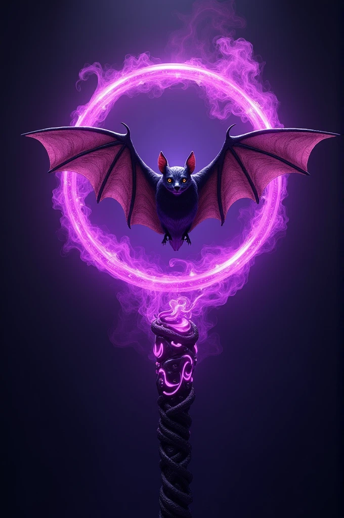 a Lightstick with a bat in the center, with a purple aura. lilac and black as main colors