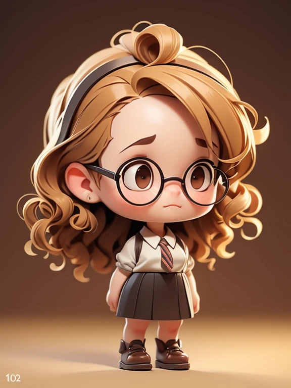 ((chibi)), big head, focus face, flat avatar, (masterpiece:1.2, highest quality), (Realistic, photoRealistic:1.4), Beautiful illustrations, (Natural Side Lighting, Cinema Lighting), Written boundary depth, Beautiful thighs staring at the viewer,  1 female, 20-year-old, alone, thin, slender, (small breasts), long Hair, Curly Hair, Forehead, Forehead, Forehead, Forehead, thin, slender, glasses, blouse, sexy pencil skirt, Are standing