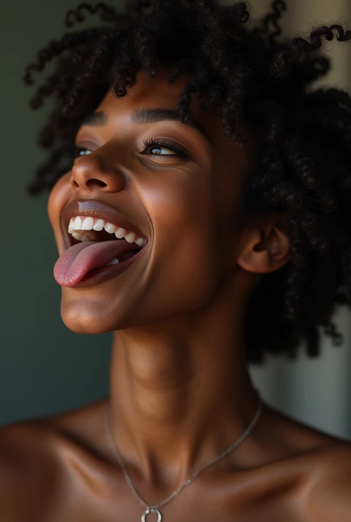 (photorealism:1.2), beautiful young black woman, freshly 18, outside sucking black cock, ahegao with mouth open and tongue out, cum in mouth