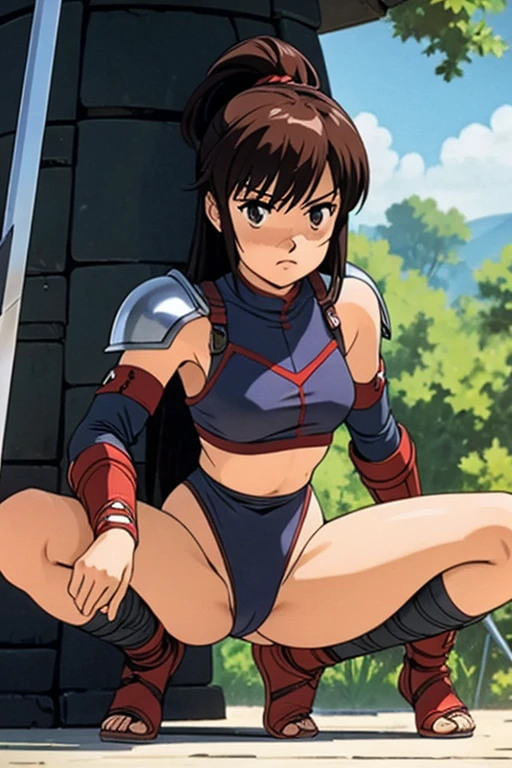 a bit, Warrior Girl, Black high leg swimsuit, sword,armor、Noriko