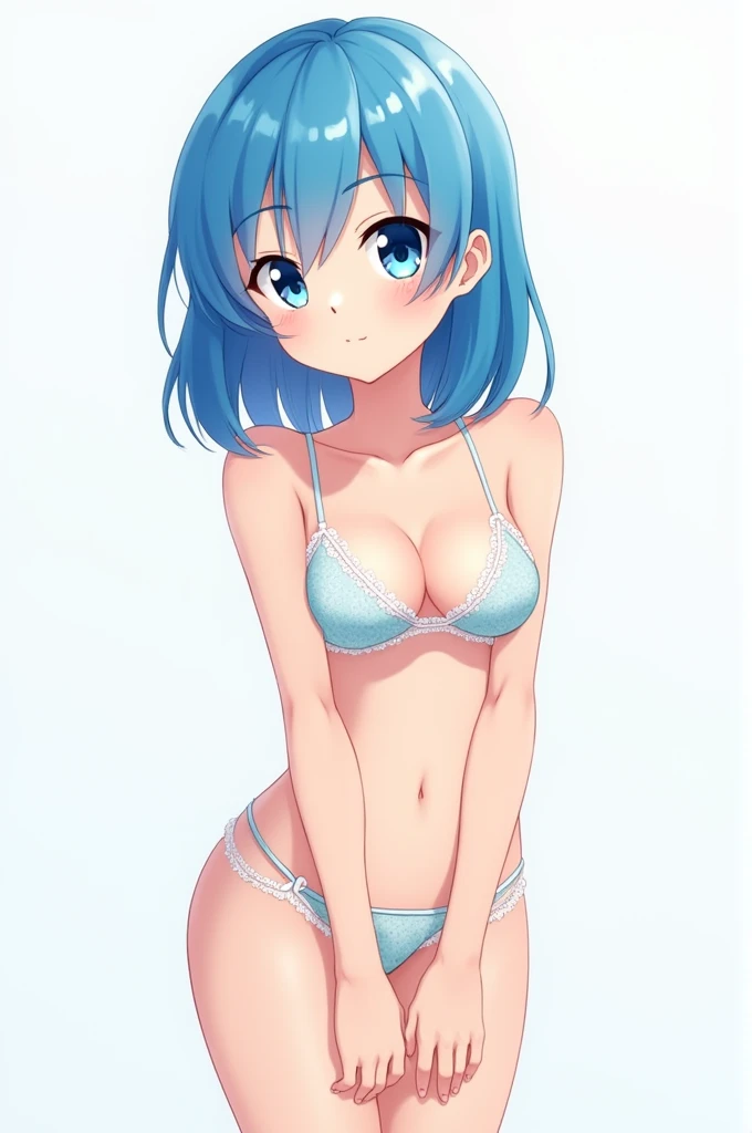 Blue-haired anime-style girl in underwear