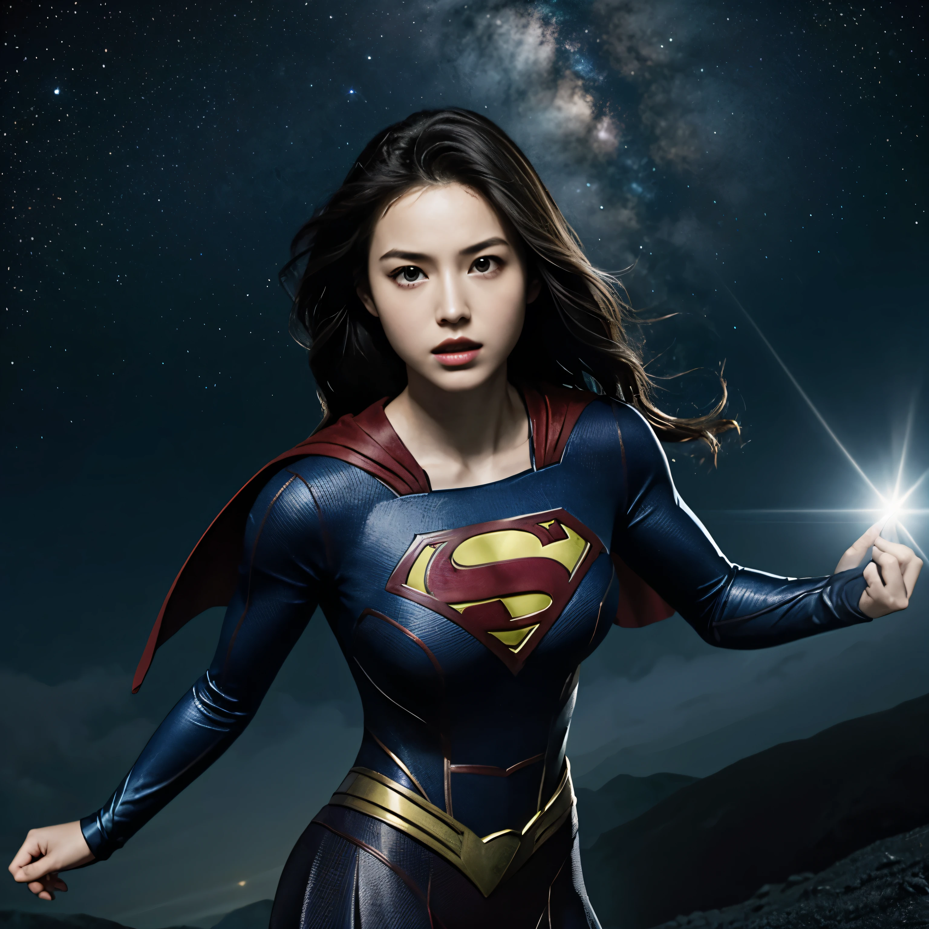 Supergirl、Accurate Supergirl outfit、asteroid belt、Fighting with aliens、Receive the beam、