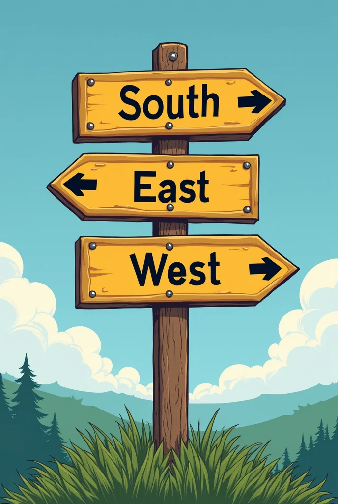 Make a North, South, East, West sign,But replace the four characters of east, west, south, north with the four characters of up, down, left, and right.