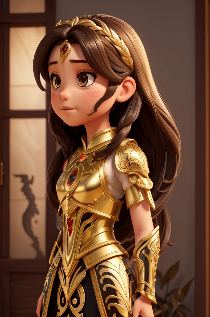 Front_view, Masterpiece, Best quality, Realistic, Raw photo, (1 girl, looking at looker), Long hair, White armor, Intricate armor, Delicate gold and black line pattern, Intricate pattern, Red metal parts, Detail part, Dynamic pose, Detailed background, Dynamic light, Thai art pattern