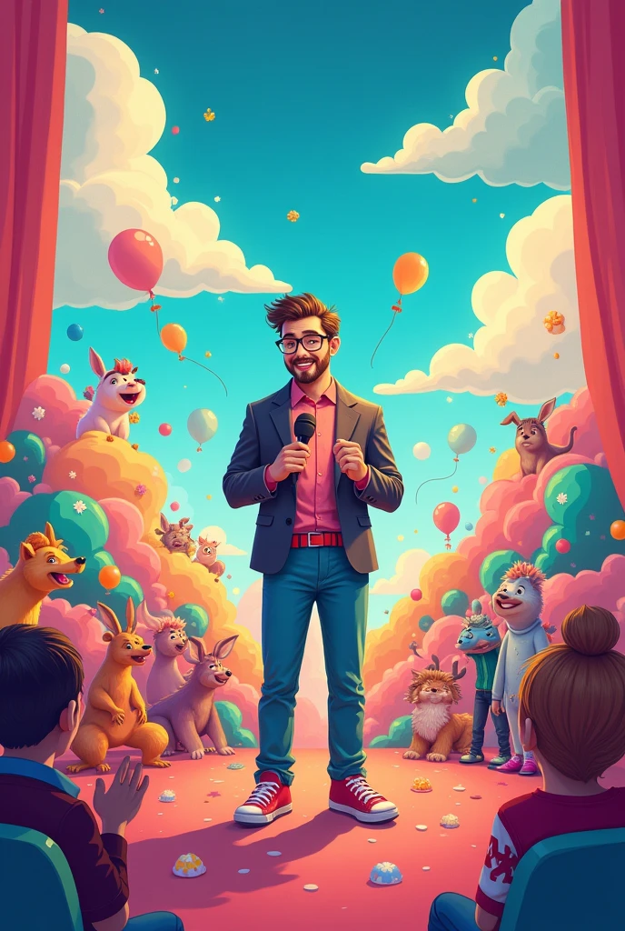 stand up comedy in short video thumbnail ganerate in childhood dream
