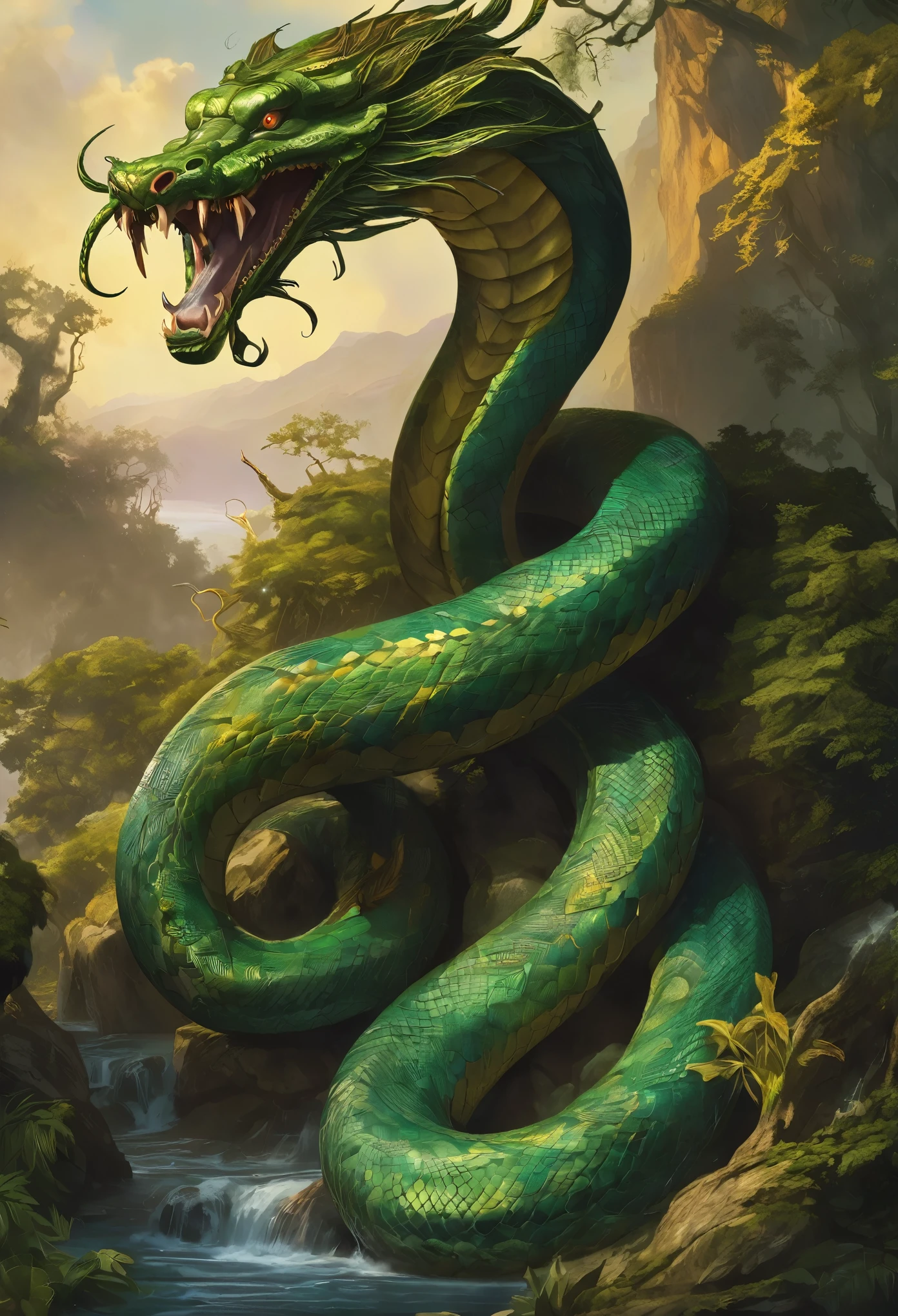 Create a detailed backstory for the Gorgon Serpent, exploring its origins, its relationship with other mythical creatures, and the legends that surround it. Consider how it interacts with humans and what moral lessons its tale might convey.
