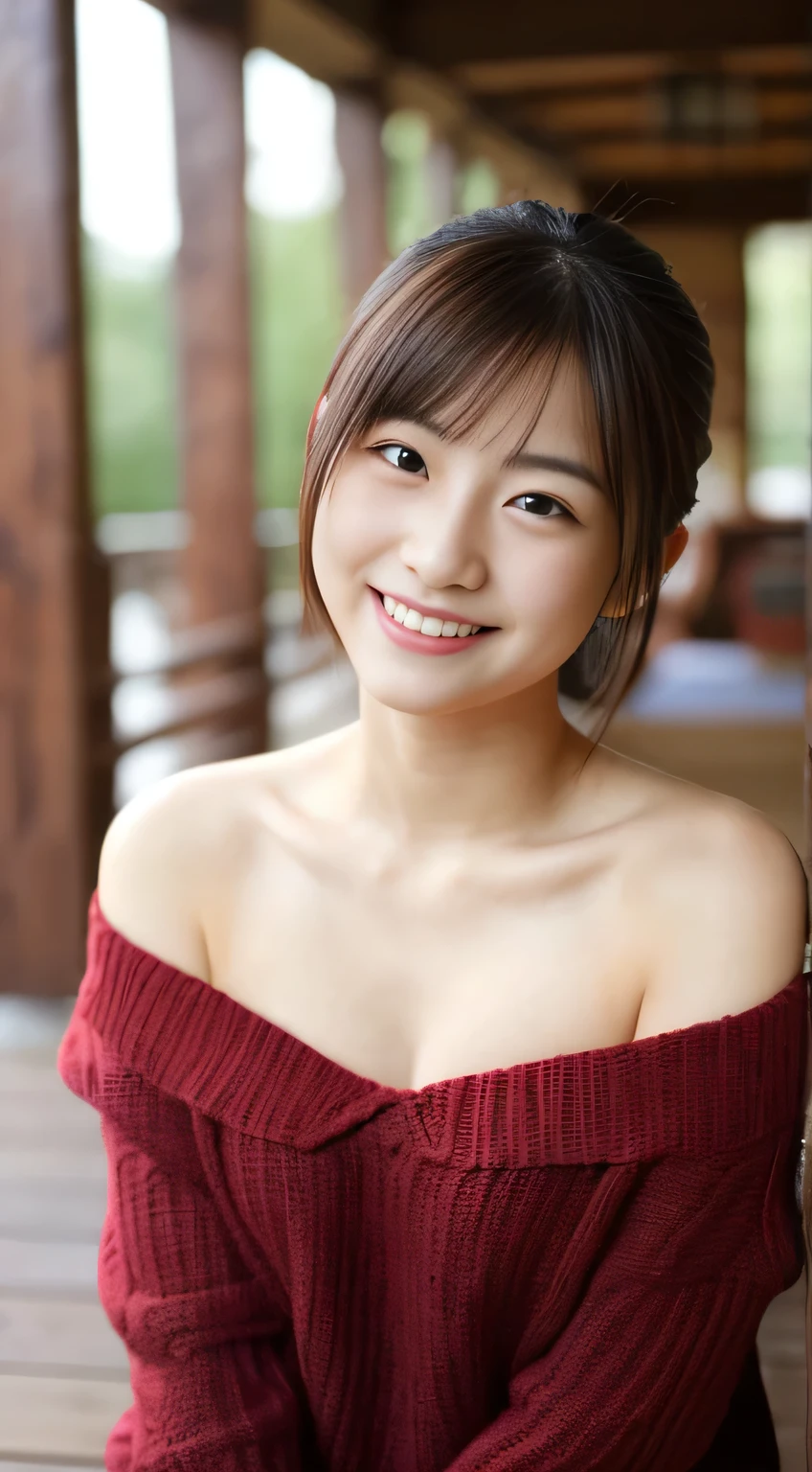 masterpiece,best quality,(Japanese girl),((Beautiful girl)),cleavage,(off shoulder:1.2),(perfect body beauty:1.2),(shy smile),From slightly above