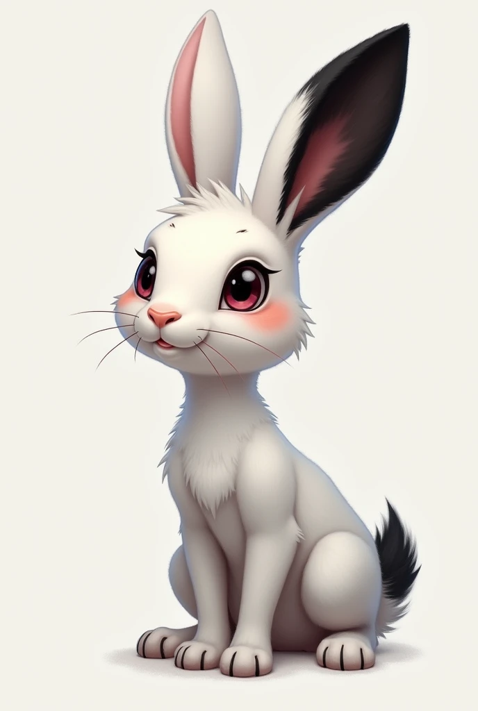 Rabbit furry,male,Emo,white fur,one black ear,one white ear,skinny