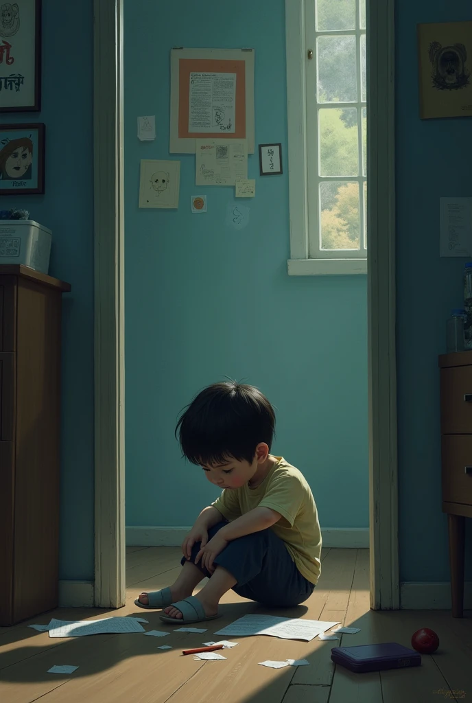 A sad in his room