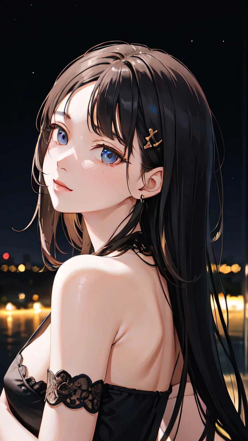 ((Highest quality)), ((masterpiece)), (detailed), One girl,Night Sky,milky way,The moment I spent with you,Almond Eye,Close up of face