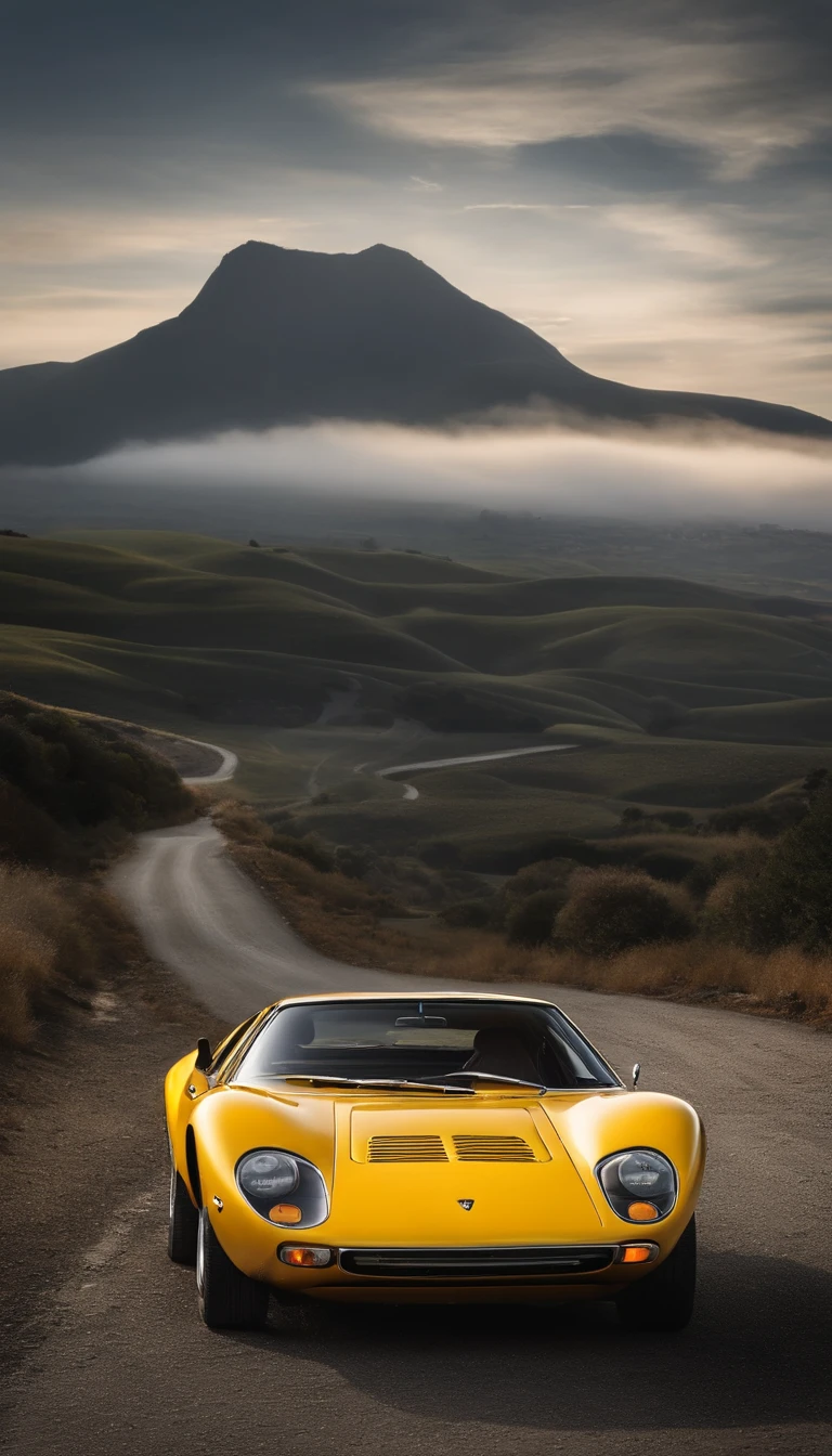 Aquí tienes un prompt detallado para crear una imagen fotográfica de calidad masterpiece del Lamborghini Miura (1966):

**Prompt:**

"An award-winning, masterpiece-quality photograph of a Lamborghini Miura (1966), one of the first supercars with a mid-engine design. The car is displayed in a striking golden yellow color, which enhances the elegant curves and aggressive lines of its innovative design. The image captures the Miura from a low-angle three-quarter front view, highlighting its distinctive 'eyelash' headlights, sleek profile, and iconic side air intakes. The setting is an early morning sunrise on an empty, winding mountain road, with soft, golden light reflecting off the car's polished surface, emphasizing its luxurious finish. The background showcases a stunning landscape of misty mountains, adding depth and grandeur to the scene. The composition is carefully balanced, with the Lamborghini as the focal point, allowing the viewer to appreciate every detail of its classic design. The photograph should evoke a sense of timeless beauty, elegance, and power, capturing the essence of this legendary vehicle in a way that is worthy of multiple awards."

Este prompt está diseñado para resaltar la belleza y la importancia histórica del Lamborghini Miura en una imagen que sea considerada como una obra maestra.