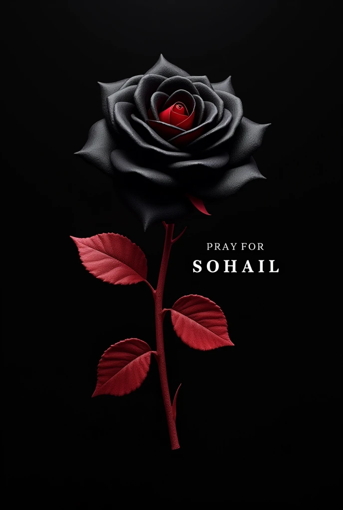PRAY FOR SOHAIL write on BLACK BACKGROUND with BLACK ROSE with red leafs
