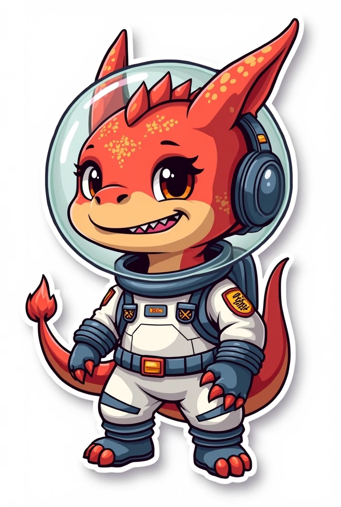 Crazy clawed dragon animal in space suit, cute style images, White background, contour, sticker, 干净的White background, Professional Vector, High Detail, T-shirt design, energetic.