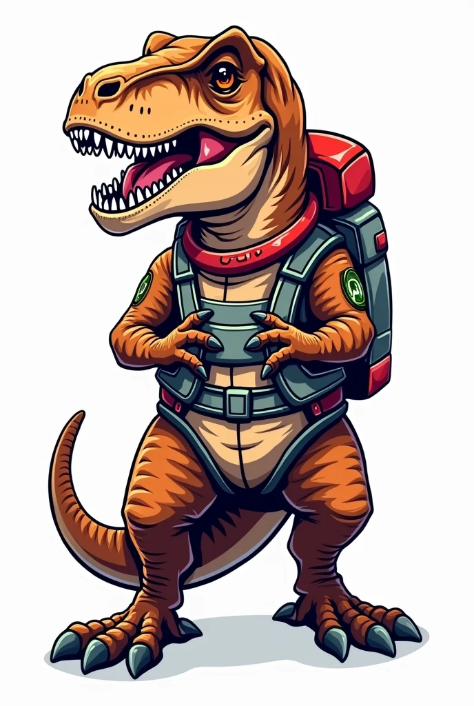 Tyrannosaurus rex animal wearing space suit, cute style images, White background, contour, sticker, 干净的White background, Professional Vector, High Detail, T-shirt design, energetic.